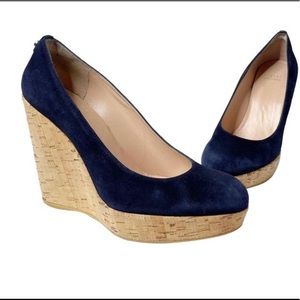 Like New Stuart Weitzman 6.5 Corkswoon Wedge in Blue Suede